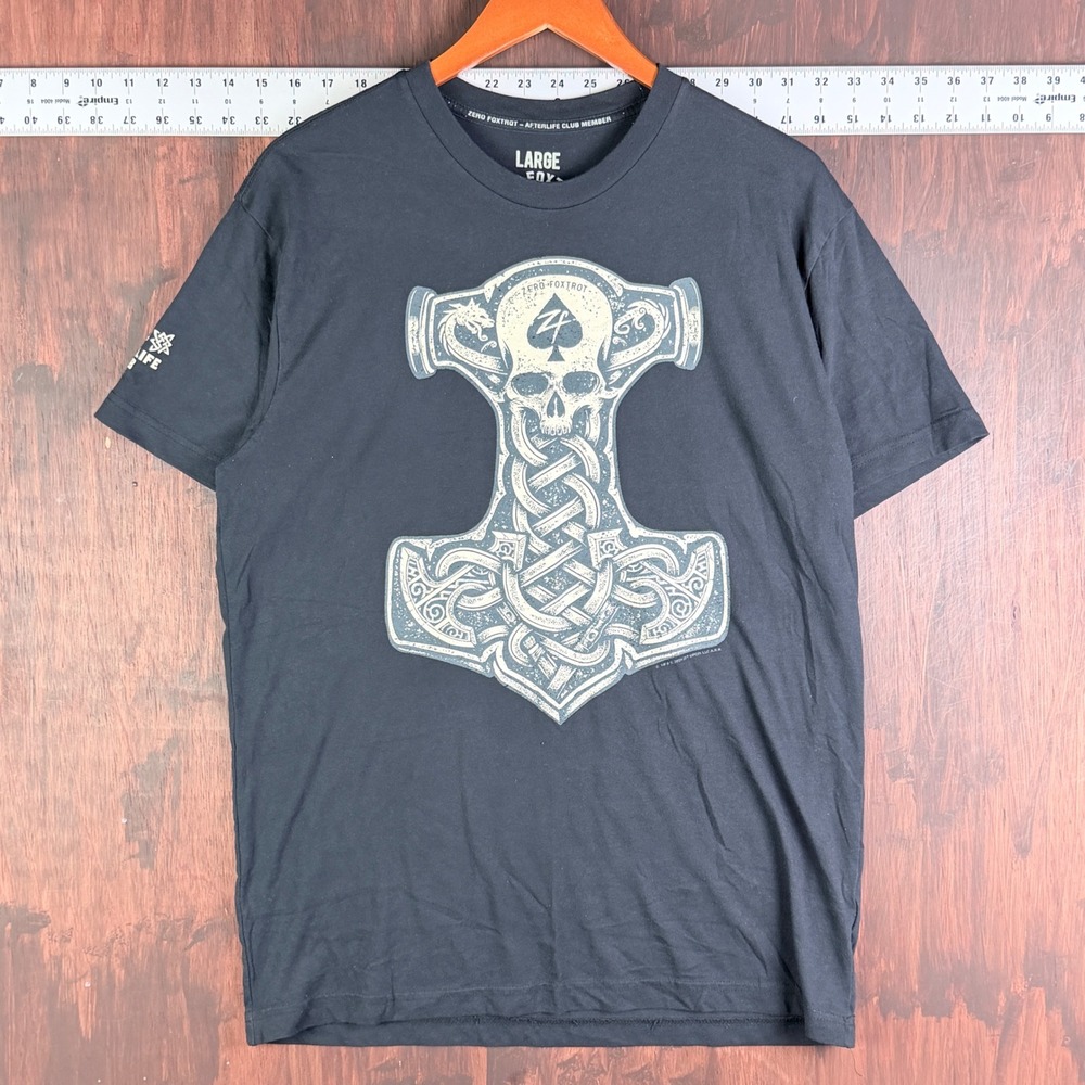 Zero Foxtrot Mjolnir Thors Hammer Graphic T-Shirt Afterlife Club Men Large Black
